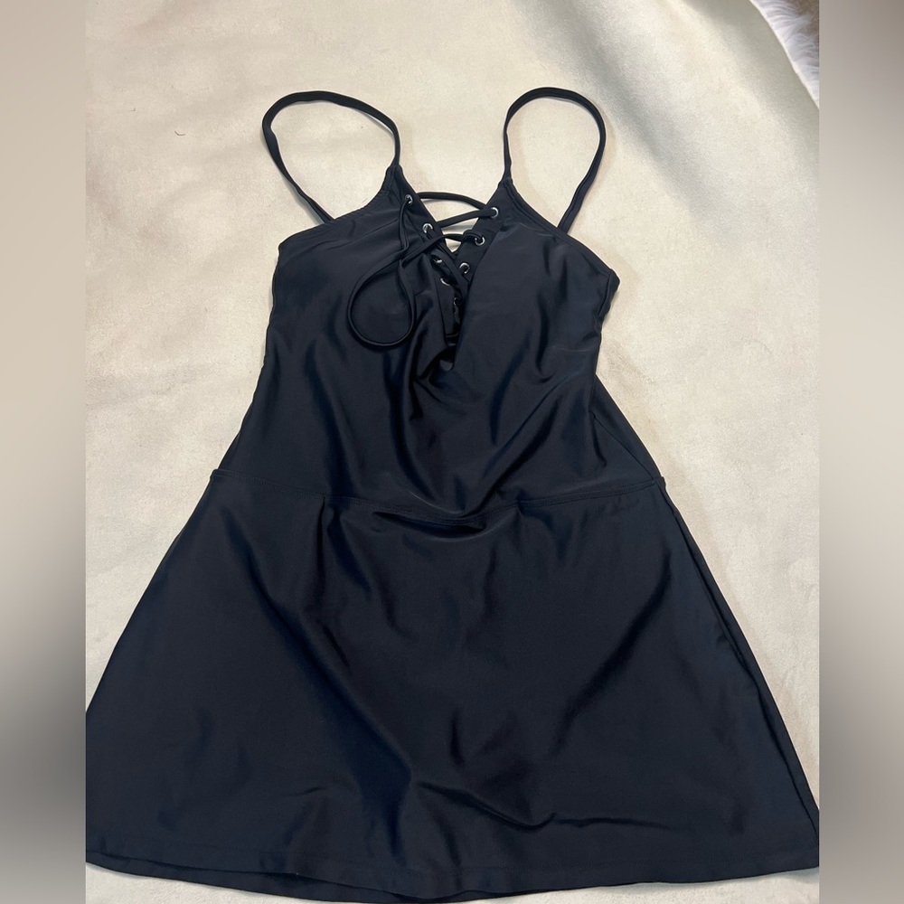 Náutica sz small black swim dress lattice detail pockets 0540